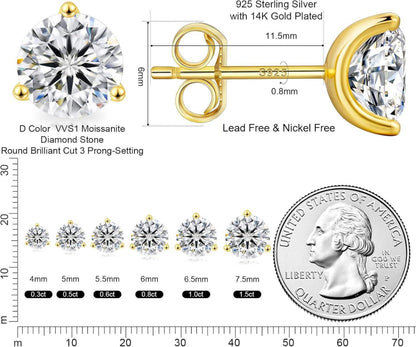 KRKC&CO Silber 925 Moissanite Ohrstecker Damen 3,0 Karat D VVS1 14K Gold/Silber