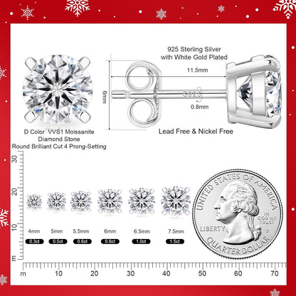 Moissanit Ohrringe 925 Silber Damen VVS1 D 1,2 Karat 5,5 mm