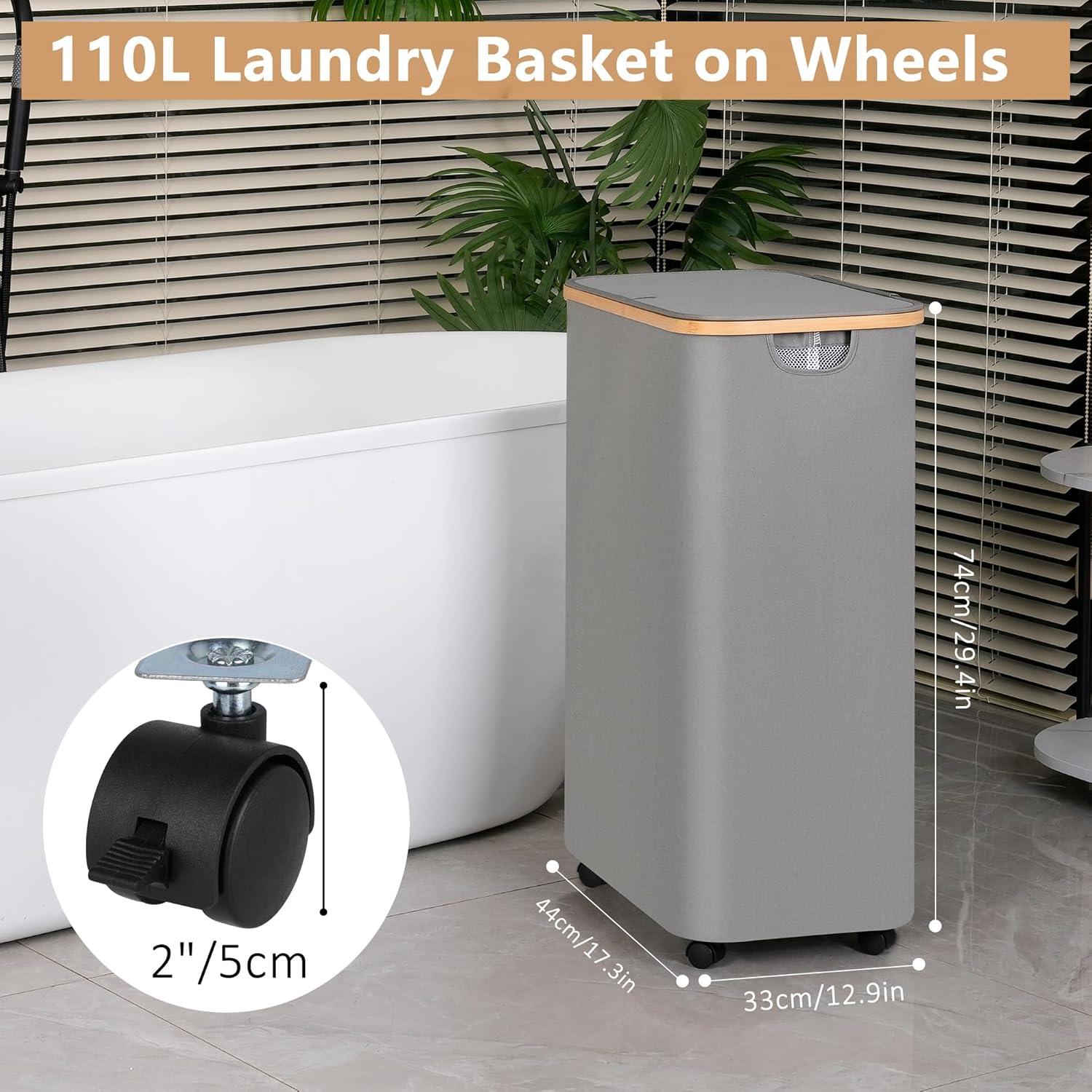 110L Wäschekorb mit Deckel und