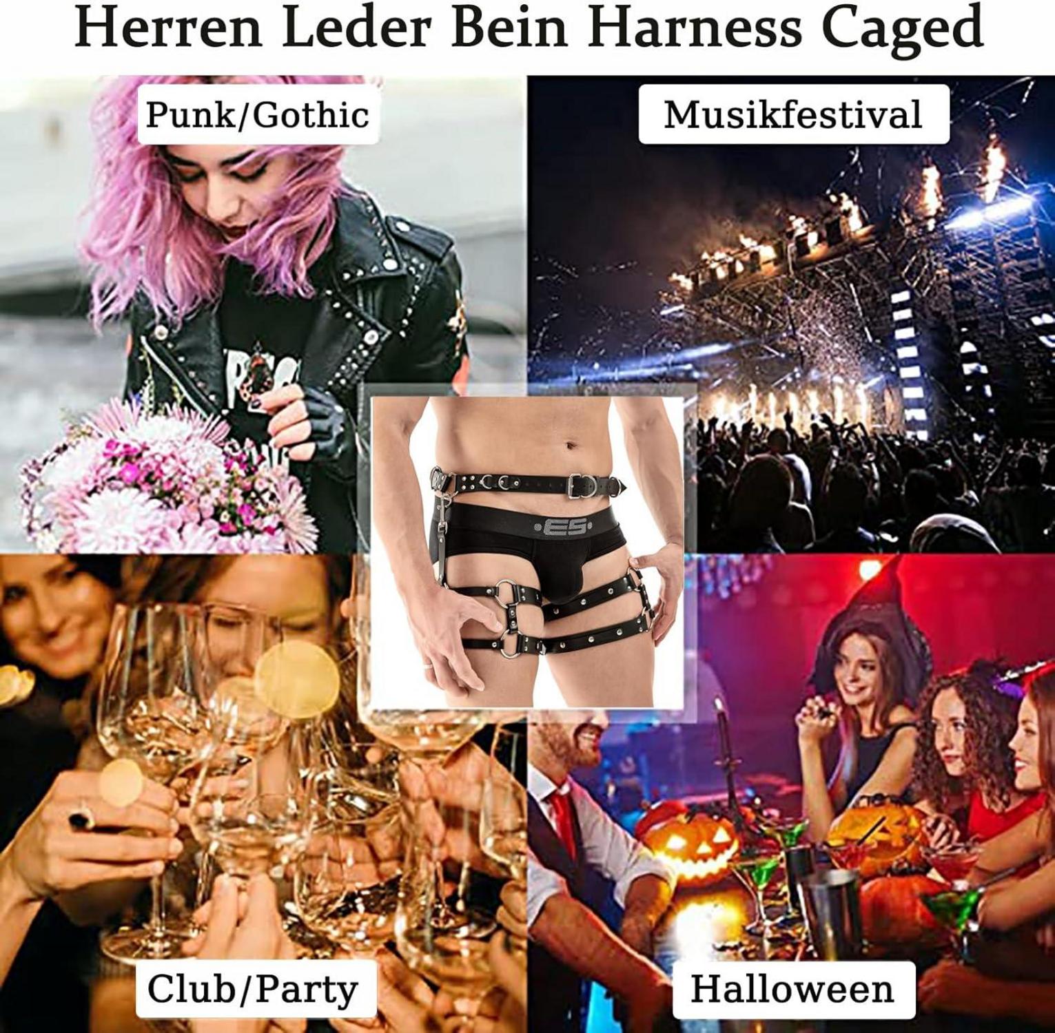 Herren Punk Leder Geschirr Oberschenkel Gürtel Verstellbarer Fetisch