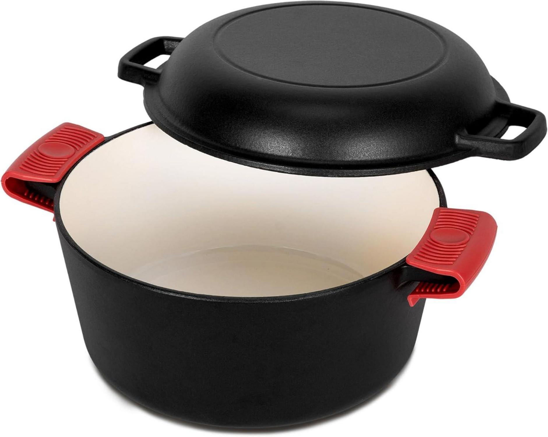 Emaillierter Gusseisen Dutch Oven mit Pfannendeckel 4.7L