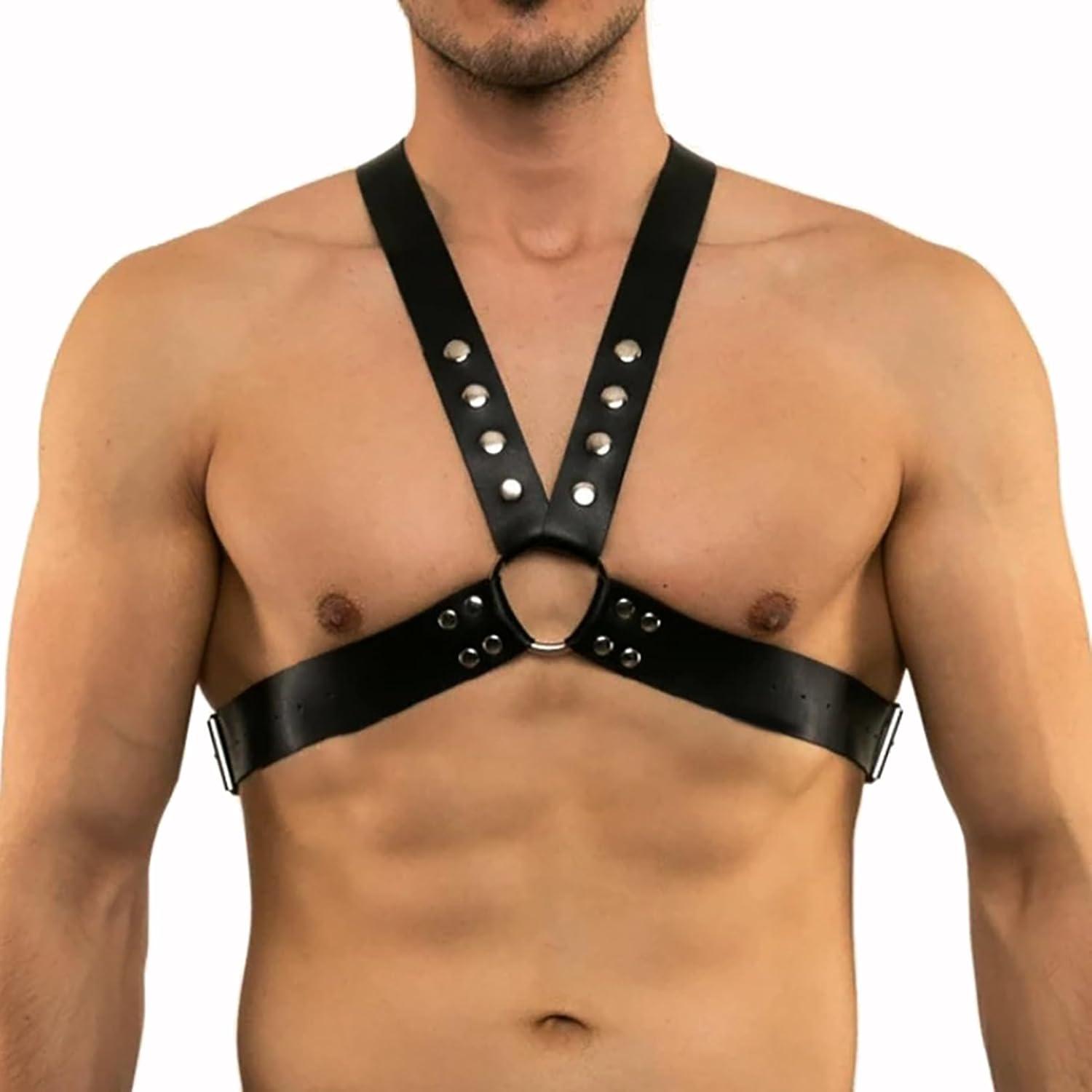 BDSM Männer Leder Brust Harness Punk Gothic Fetisch Erotik Dessous