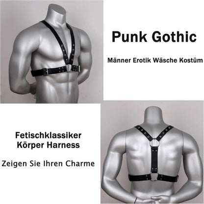 Herren Gothic Punk Leder Body Brust Harness Bondage BDSM Dessous