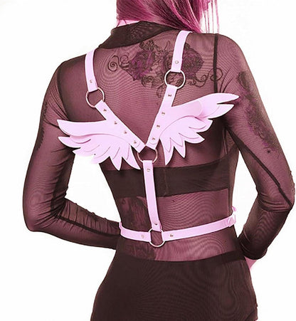 Sexy Leder Body Harness mit Engelsflügeln Gothic SM Party Rave