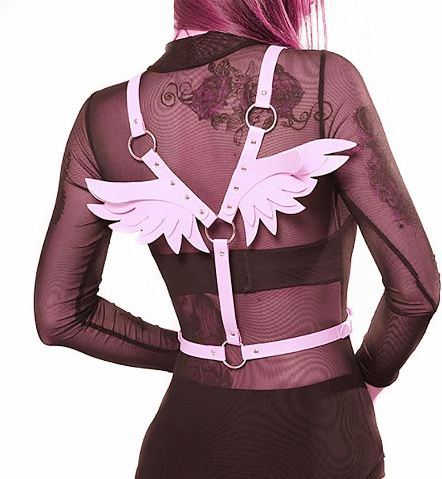 Sexy Leder Body Harness mit Engelsflügeln Gothic SM Party Rave