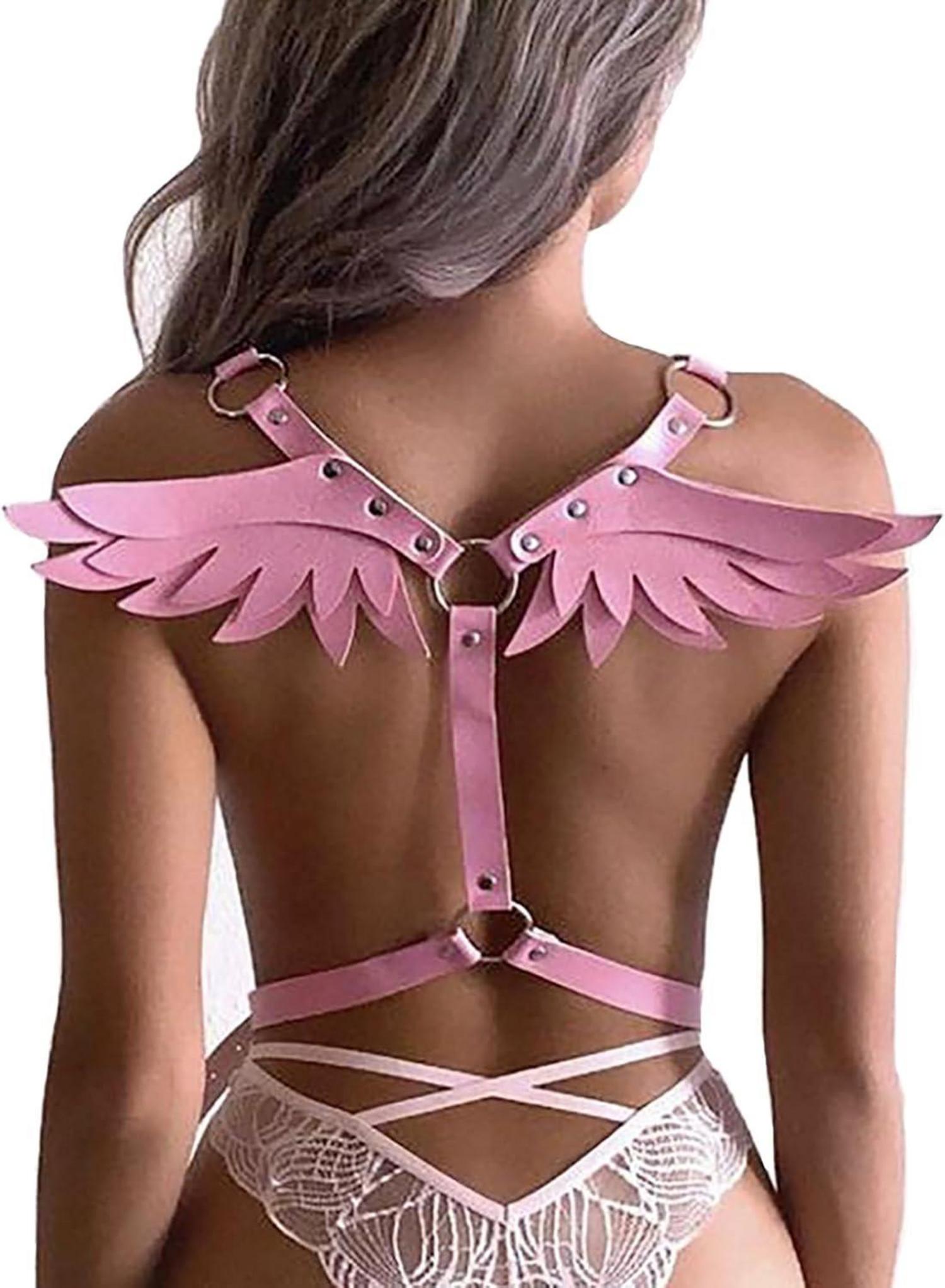 Leder Harness Damen SM Engelsflügel Body Gothic Party Rave