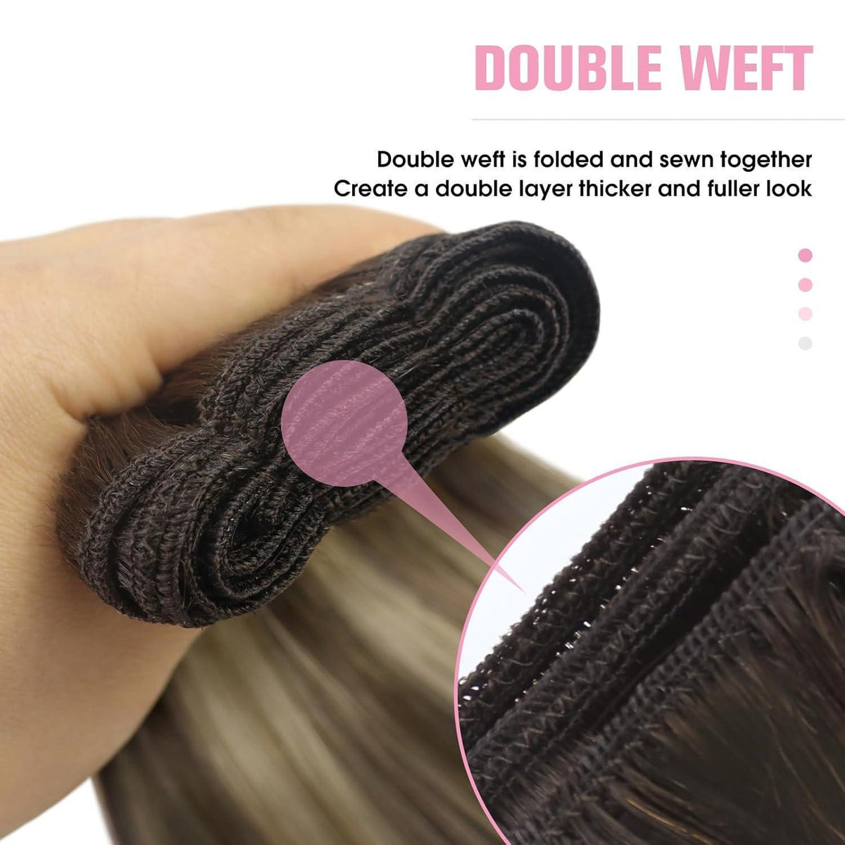 Echthaar Tressen Ombre Braun Aschblond 45cm Weft Extensions