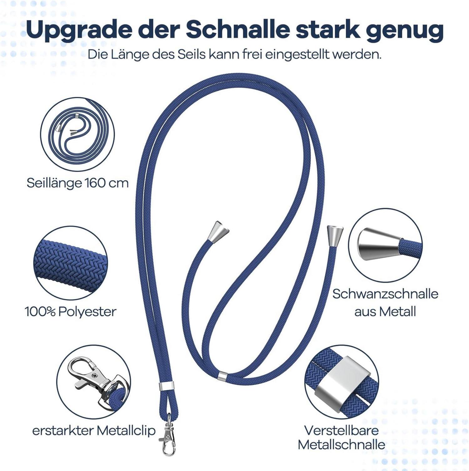 Handykette Universal mit 2 Patch für Smartphones - Blau, Einstellbar