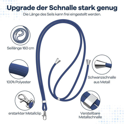 Handykette Universal mit 2 Patch für Smartphones - Blau, Einstellbar