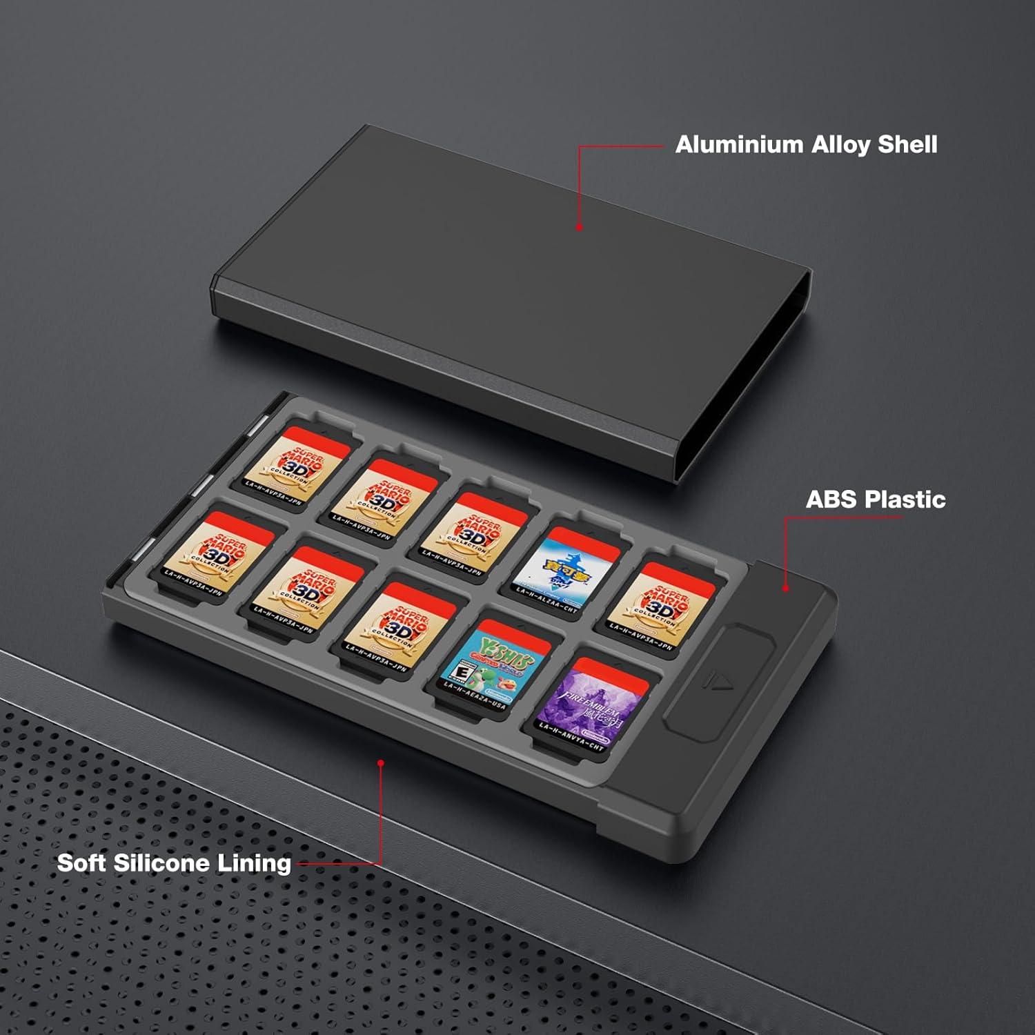 HEIYING Metall Switch Spiele Aufbewahrungsbox für 20 Spiele und 20 Micro SD Karten Slots