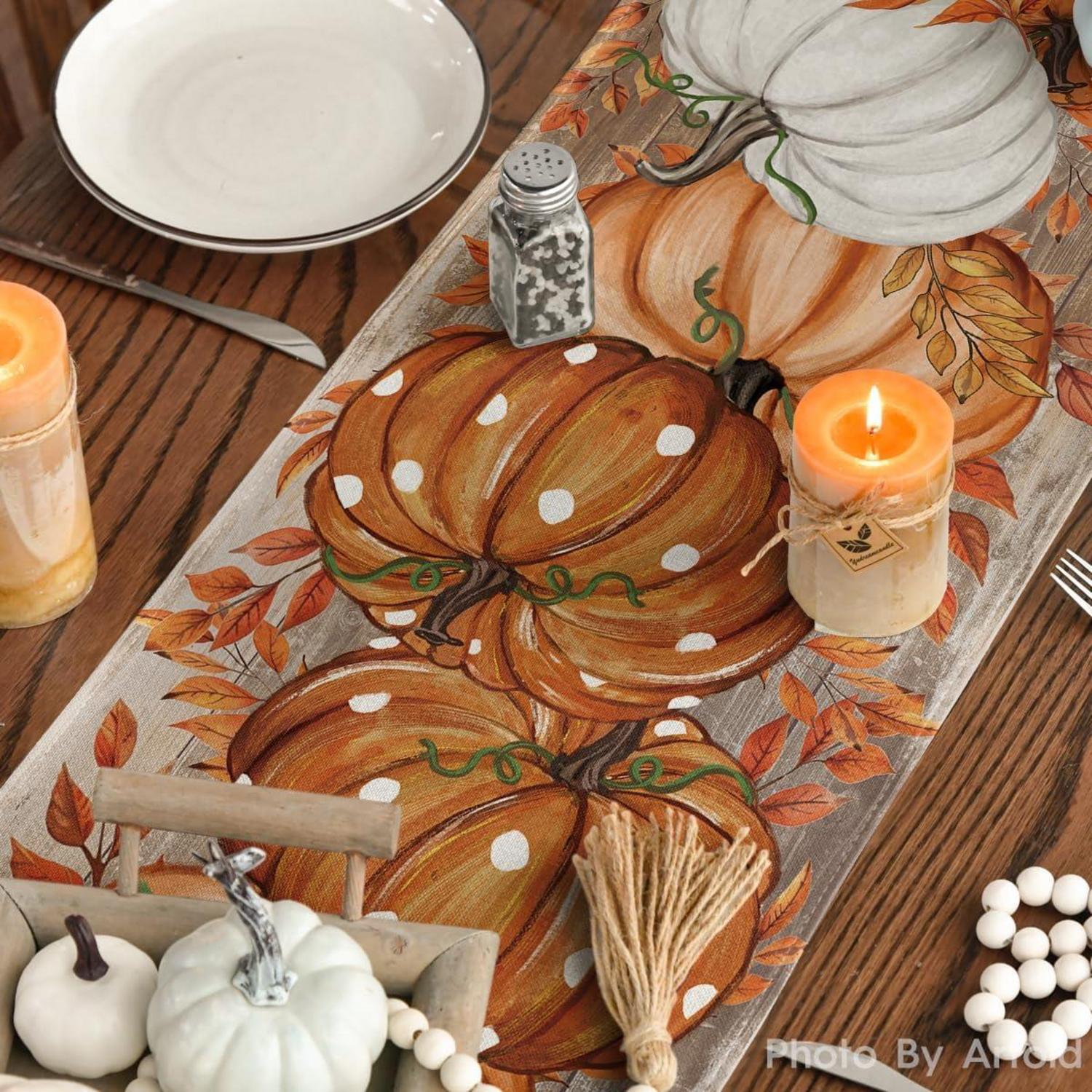 Herbst Tischläufer Orange Kürbisse Deko 40x140 cm - Küche & Party