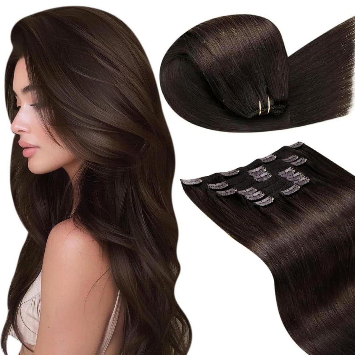 Echthaar Clip-in Extensions Braun 60cm - 135g
