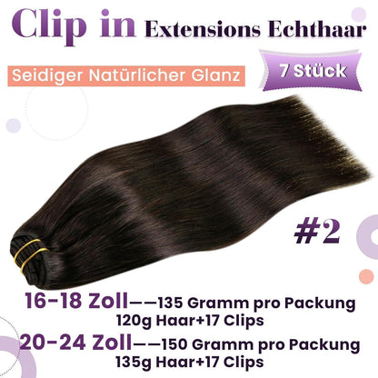 Echthaar Clip-in Extensions Braun 60cm - 135g
