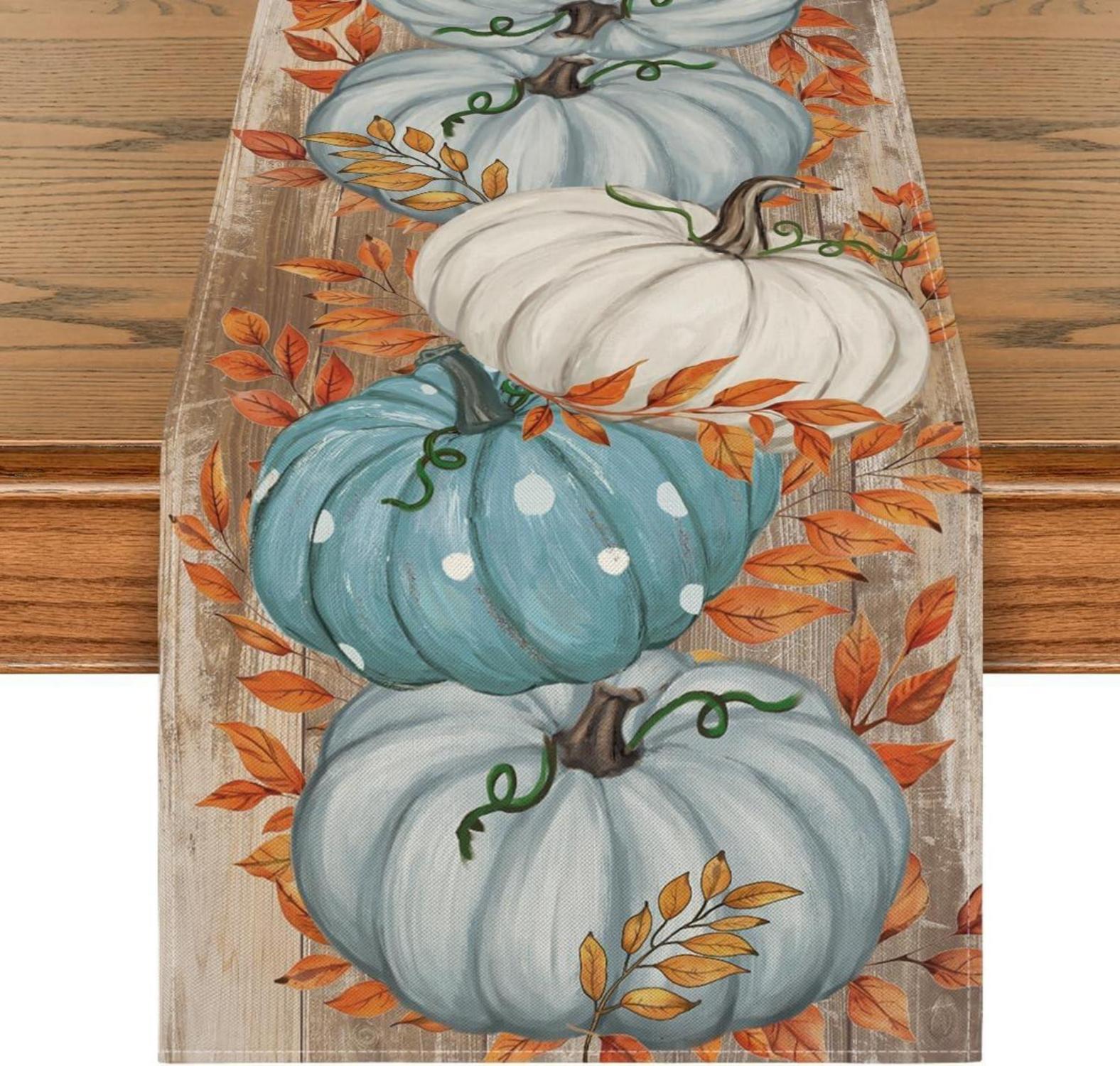 Tischläufer Herbst Blätter Kürbisse Blau Party 40x100 cm