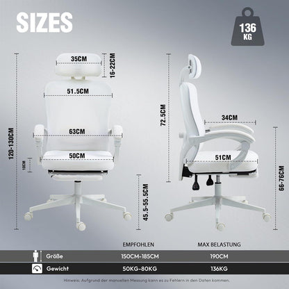 Ergonomischer Bürostuhl mit Kopf- und