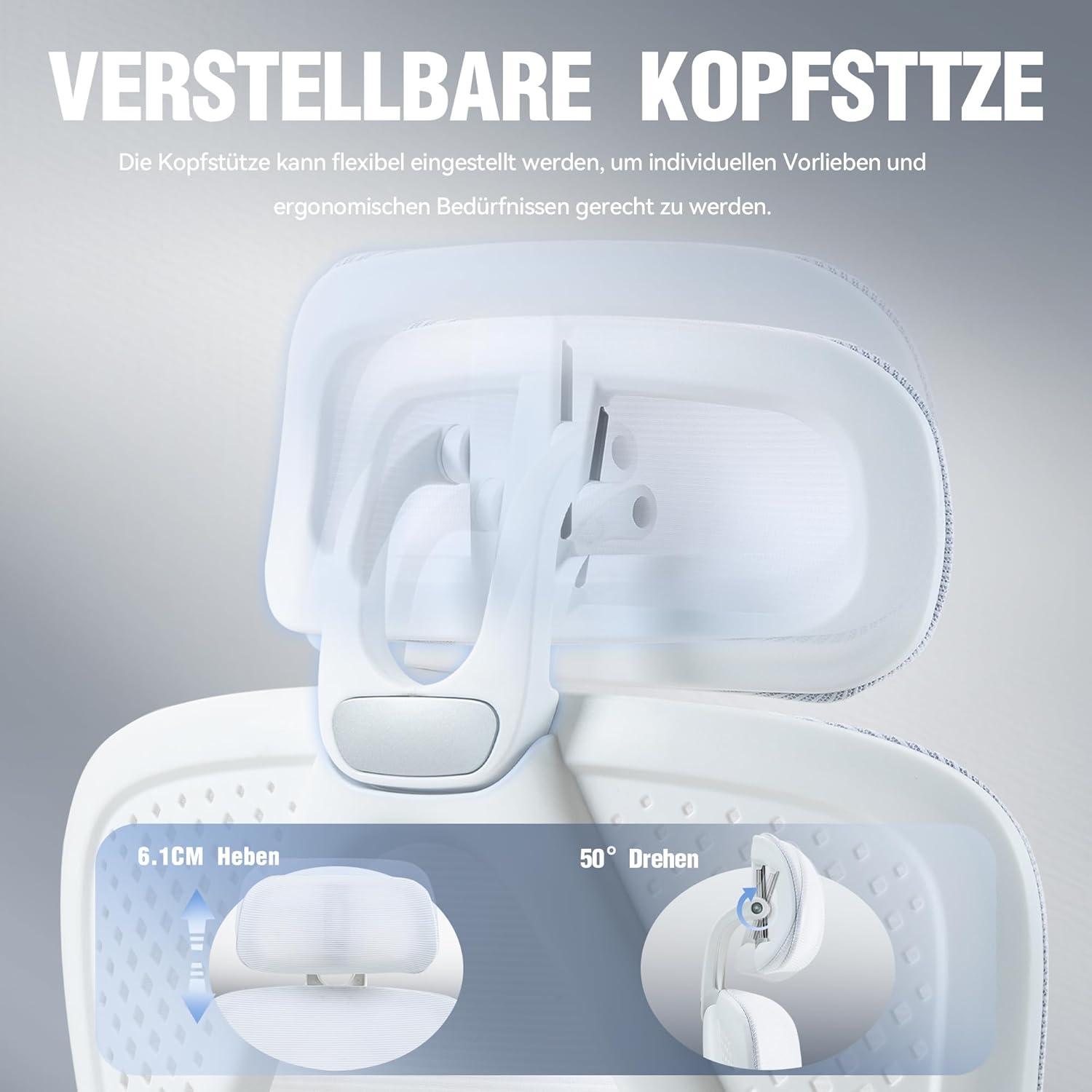 Ergonomischer Chefsessel mit Fußstütze, verstellbar, Mesh, Weiß, 150kg