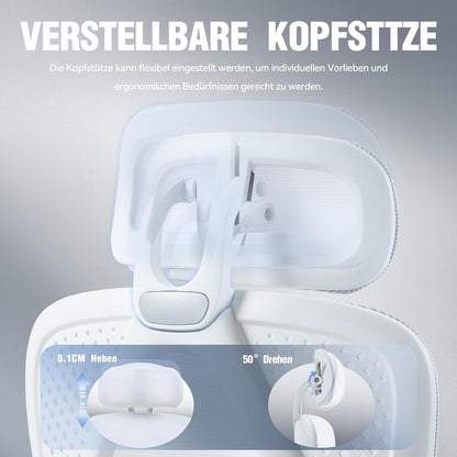 Ergonomischer Chefsessel mit Fußstütze, verstellbar, Mesh, Weiß, 150kg