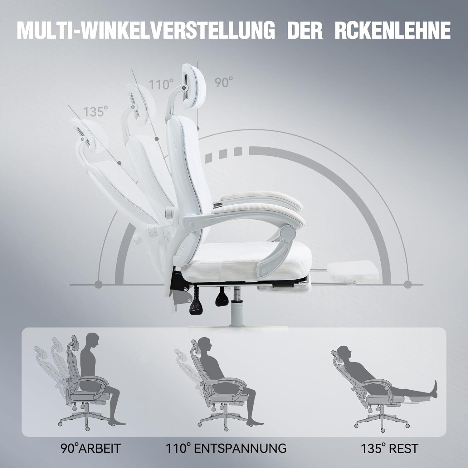 Ergonomischer Bürostuhl mit Kopfstütze Lendenwirbelstütze 150kg