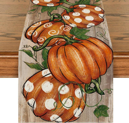 Artoid Herbst Tischläufer 40x100 cm Braun Blätter Kürbisse