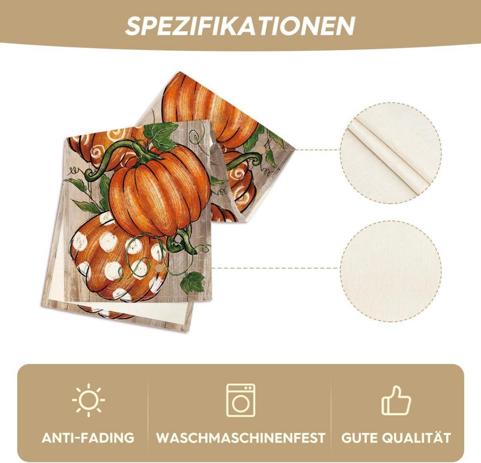 Herbst Tischläufer Kürbisse Blätter 40x100 cm Braun Deco