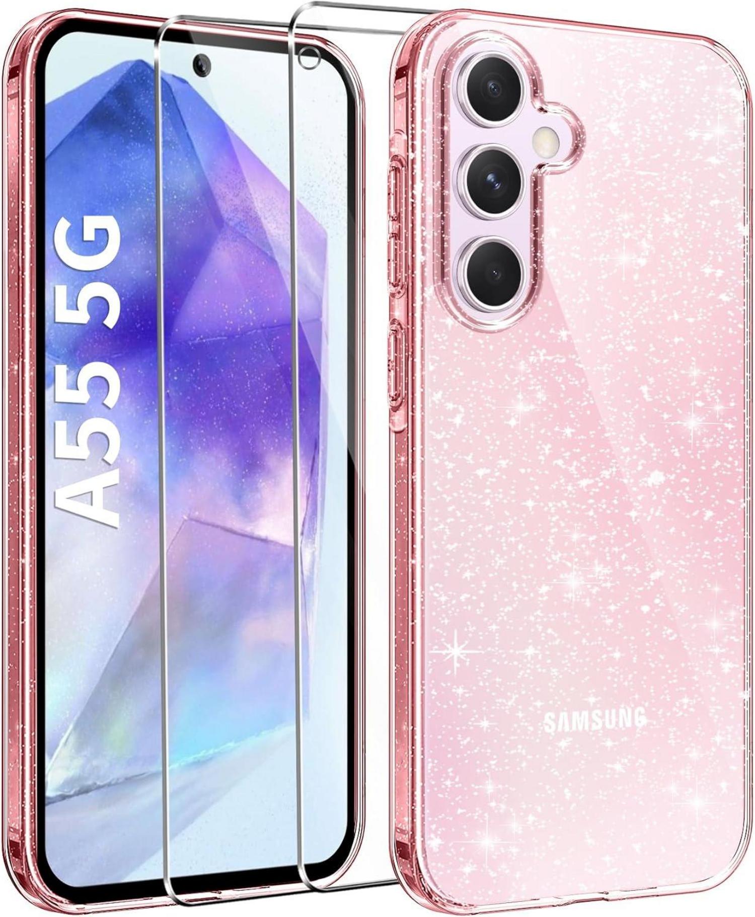 Glitzer Handyhülle Samsung Galaxy A55 5G Transparent Silikon Case 2x