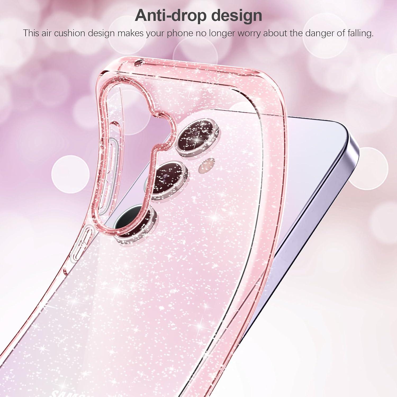 Samsung Galaxy A55 5G Glitzer Handyhülle Transparent mit Schutzfolie Rosa
