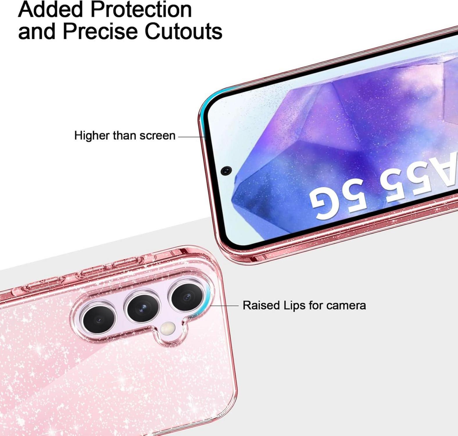 Transparente Glitzer Handyhülle Samsung Galaxy A55 5G mit Schutzfolie