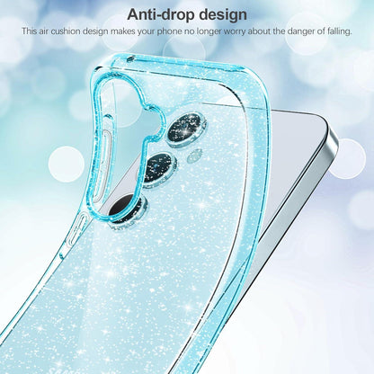Transparente Glitzer Handyhülle Samsung Galaxy A55 5G mit 2 Schutzfolien Blau