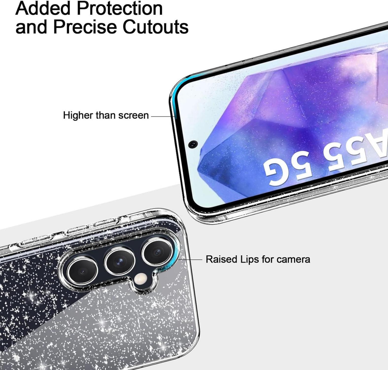 Glitzer Handyhülle Samsung Galaxy A55 5G Transparent Weiche TPU Case 2x