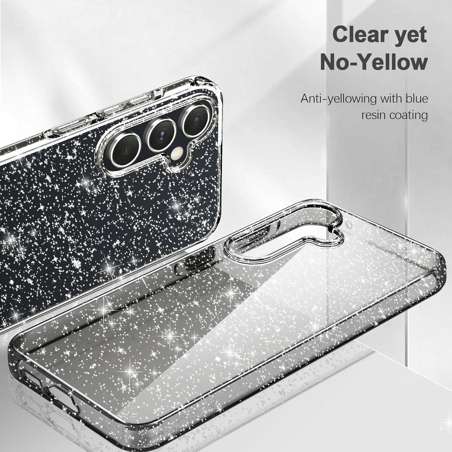 Klar Glitzer Handyhülle Samsung Galaxy A55 5G Hülle 2 Schutzfolien