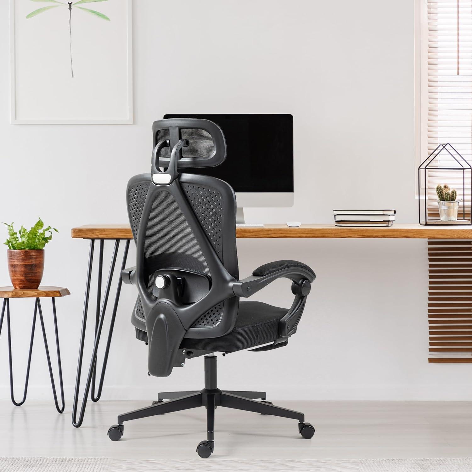 Ergonomischer Bürostuhl mit Kopfstütze, Lendenwirbelstütze, Fußstütze - Schwarz