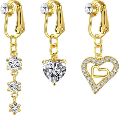 3er Set Fake Bauchnabelpiercing Chirurgenstahl Clip CZ Kristall