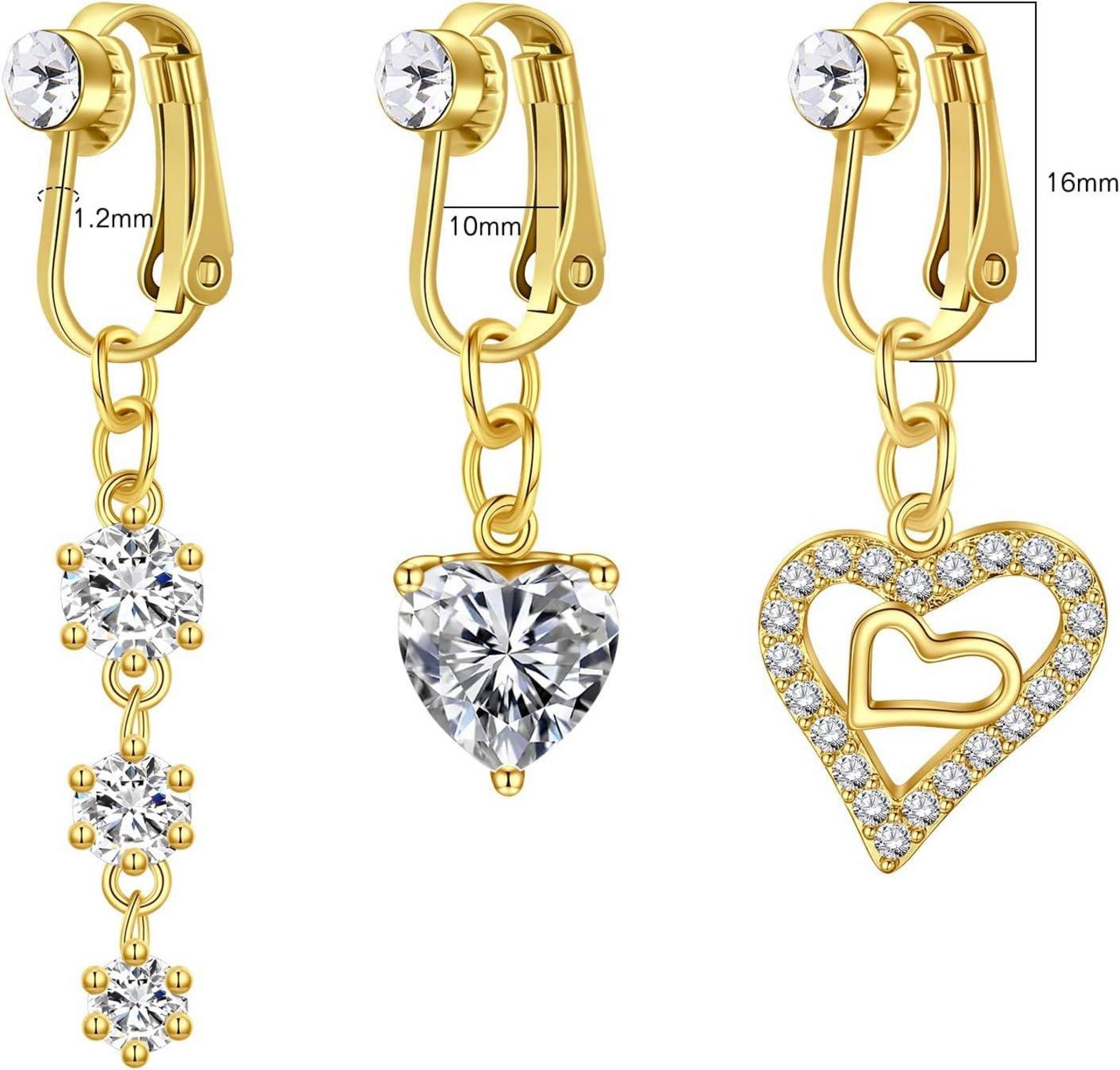 3er Set Fake Bauchnabelpiercing Chirurgenstahl Silber CZ