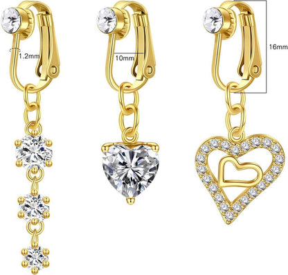 3er Set Fake Bauchnabelpiercing Chirurgenstahl Silber CZ