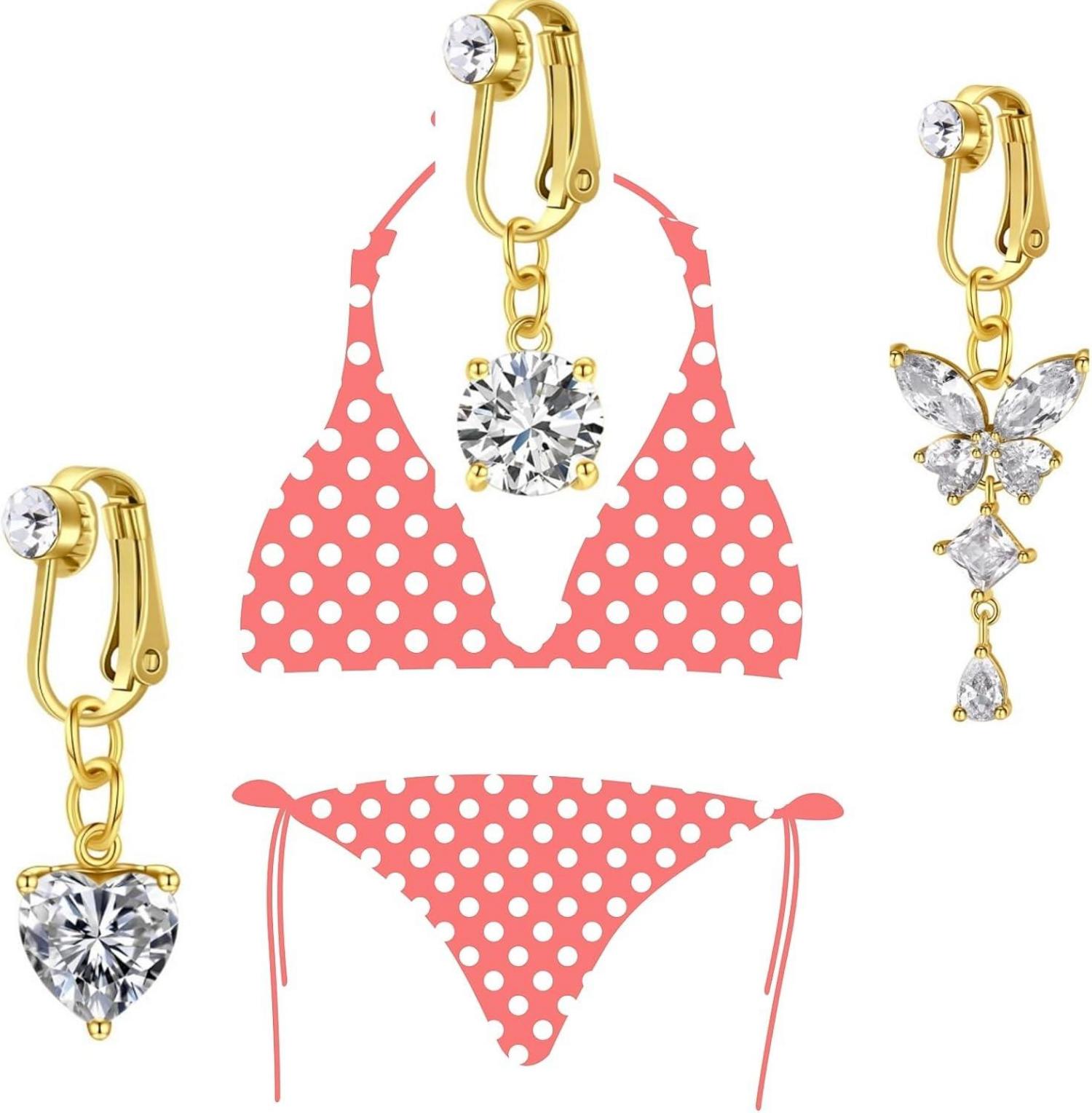 NIUSIMAN Fake Bauchnabelpiercing Set Chirurgenstahl CZ Herz Schmetterling
