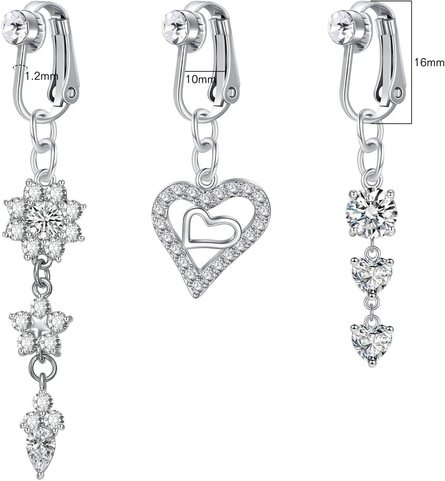 3er Set Silber CZ Fake Bauchnabelpiercing Chirurgenstahl