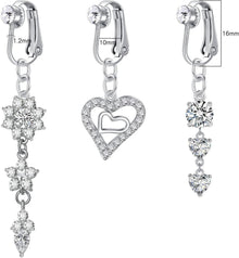 3er Set Silber CZ Fake Bauchnabelpiercing Chirurgenstahl