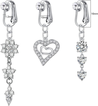 3er Set Silber CZ Fake Bauchnabelpiercing Chirurgenstahl