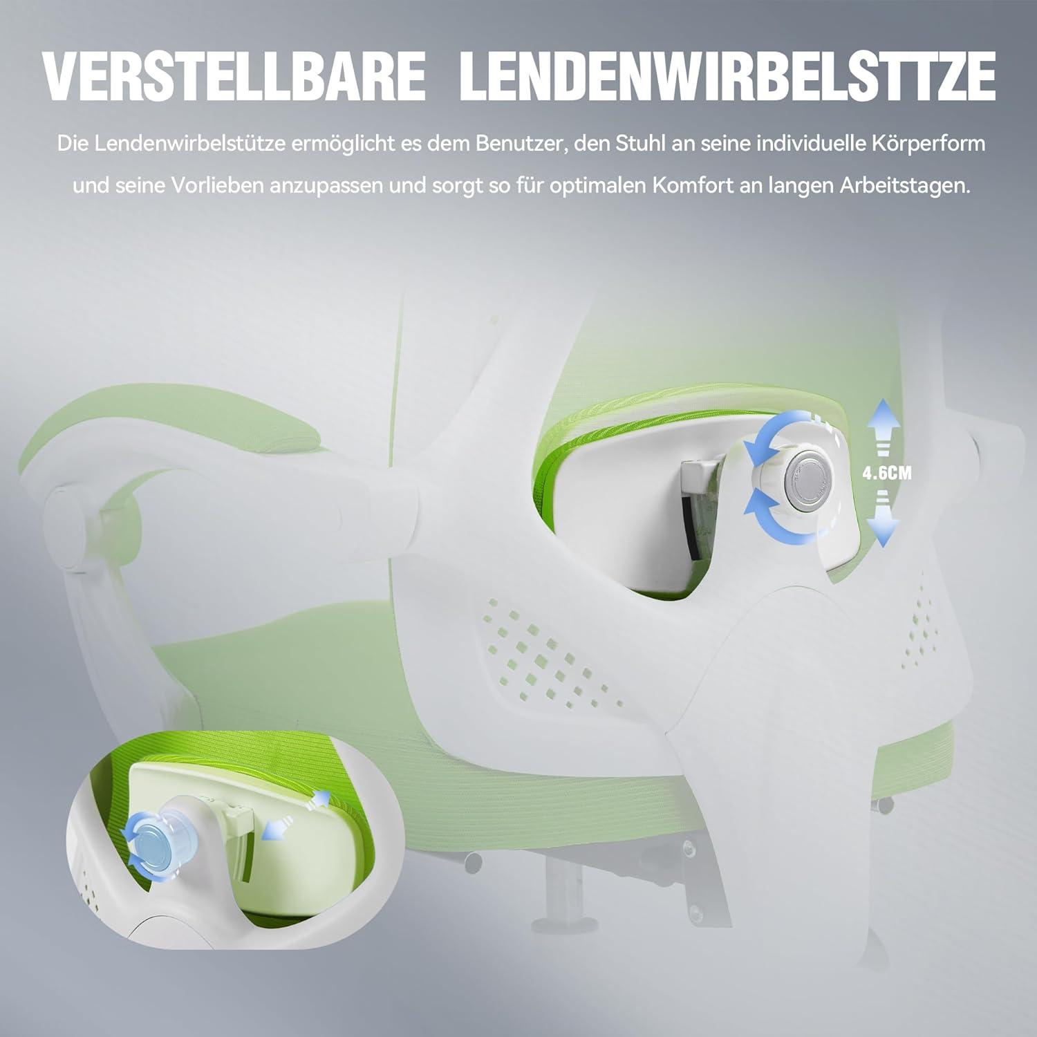 Bürostuhl Ergonomisch mit Kopfstütze Lendenwirbelstütze Fußstütze - Grün