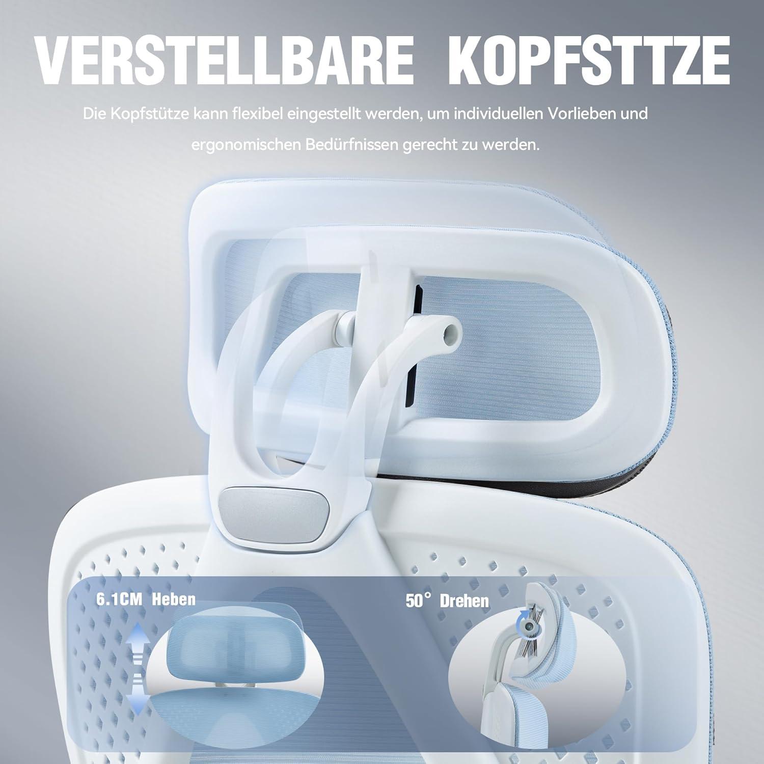 Ergonomischer Mesh Bürostuhl mit Fußstütze Blau