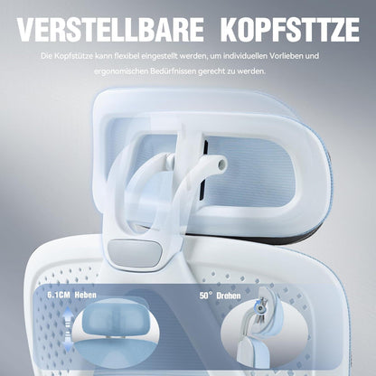 Ergonomischer Mesh Bürostuhl mit Fußstütze Blau