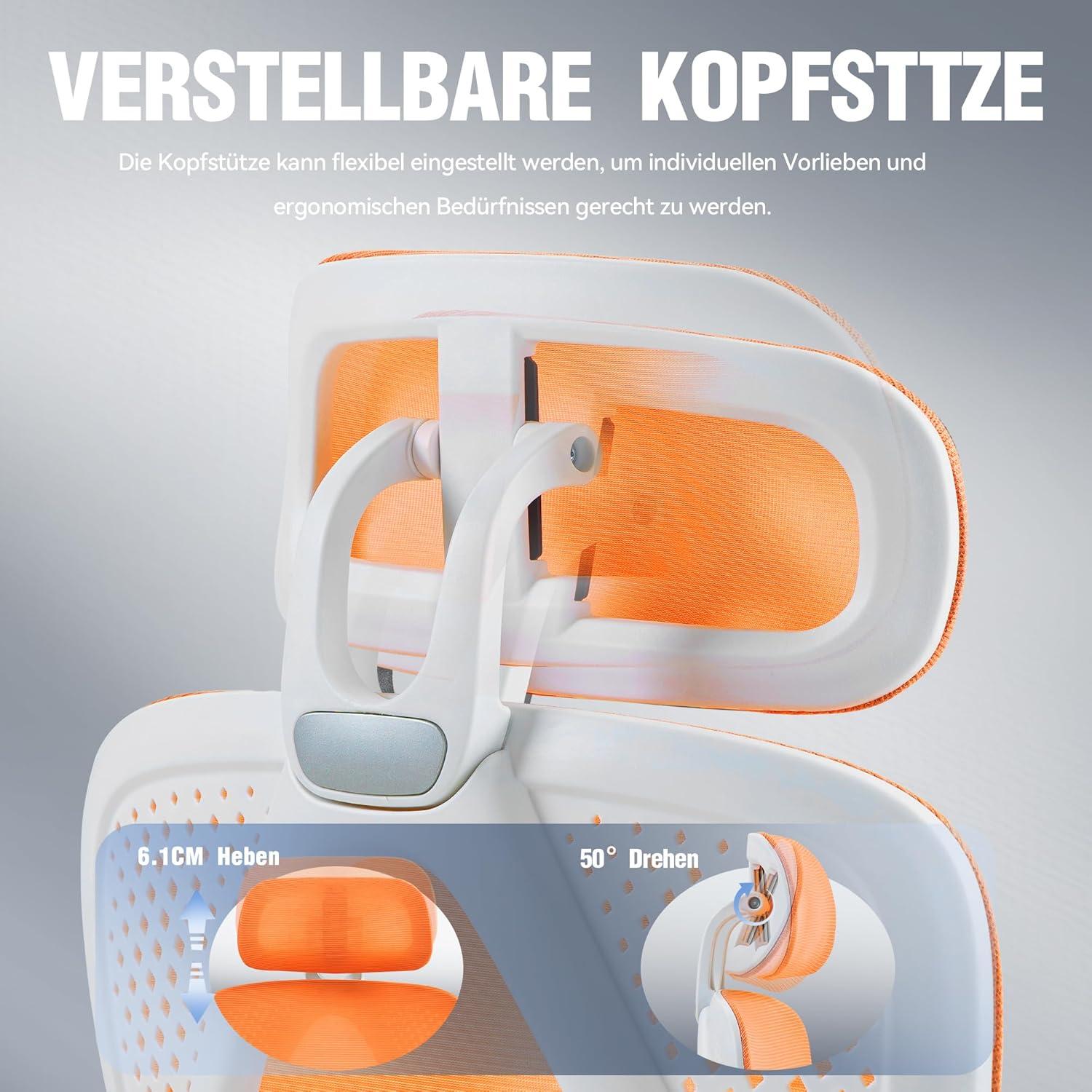 Ergonomischer Bürostuhl mit Fußstütze, Orange Mesh-Stuhl