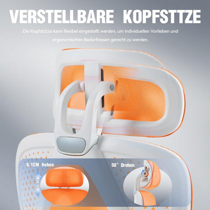 Ergonomischer Bürostuhl mit Fußstütze, Orange Mesh-Stuhl