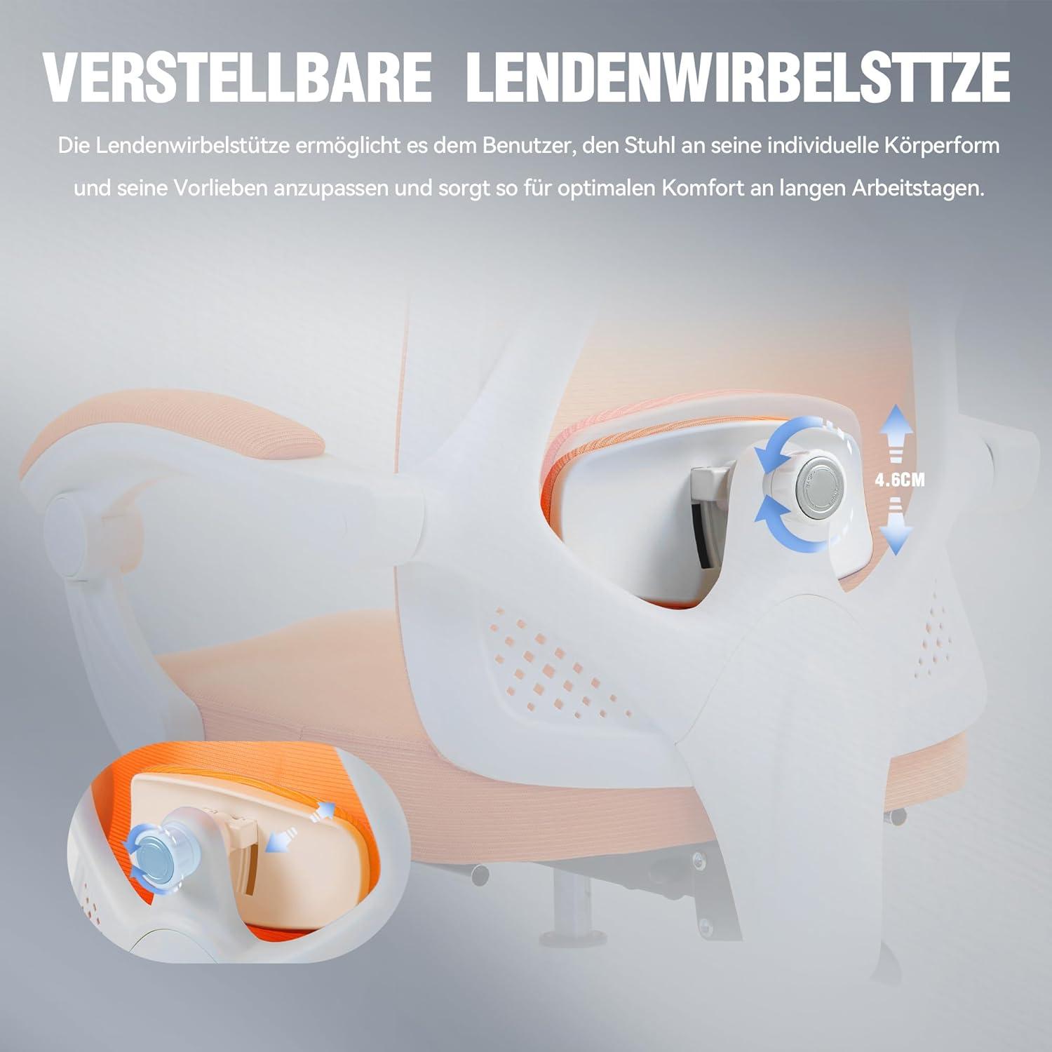 Ergonomischer Bürostuhl Orange mit Kopfstütze Lendenwirbelstütze Fußstütze