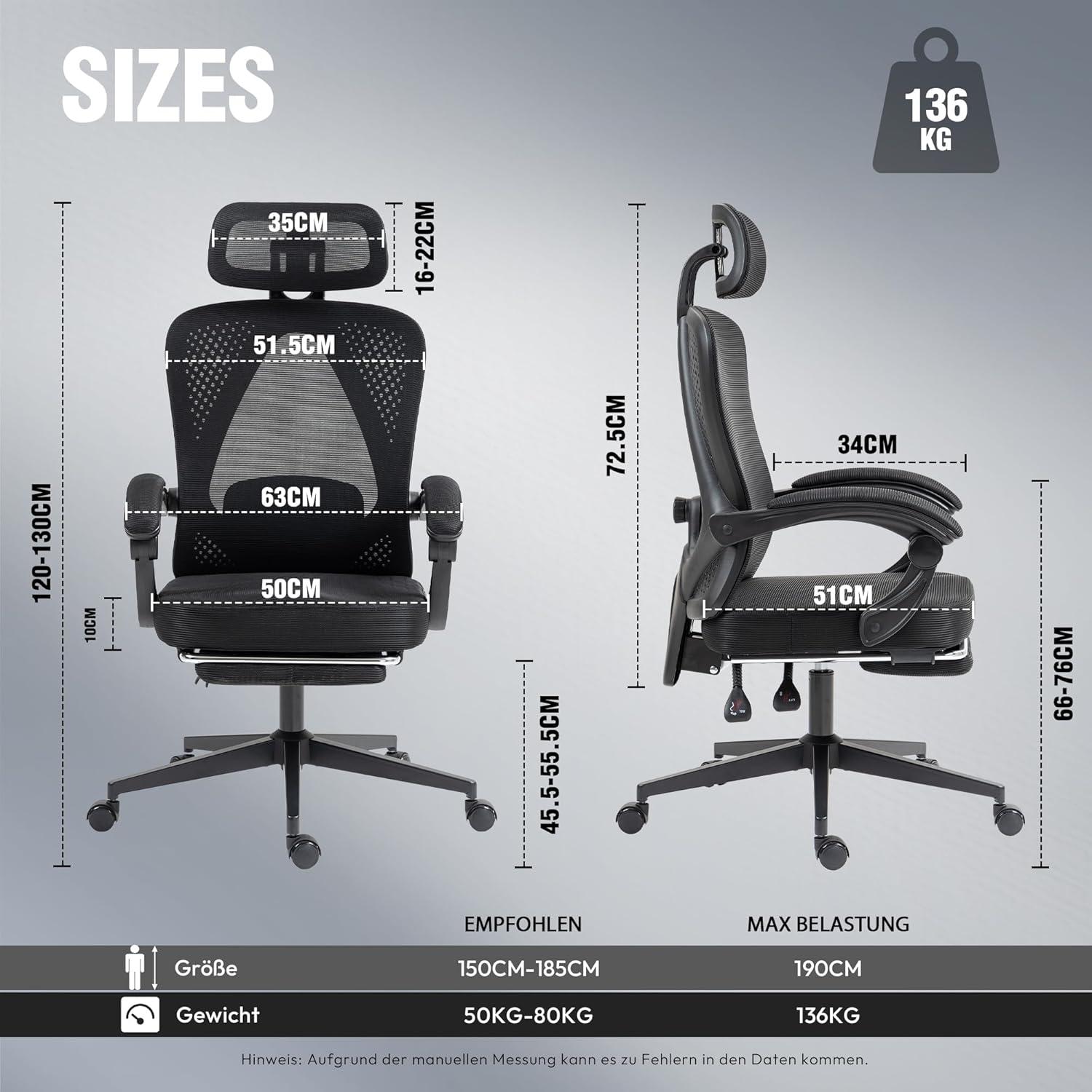 Ergonomischer Bürostuhl mit Kopf- und