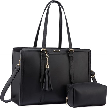 Laptoptasche 17 Zoll Handtasche Damen Umhängetasche Leder Tote Bag