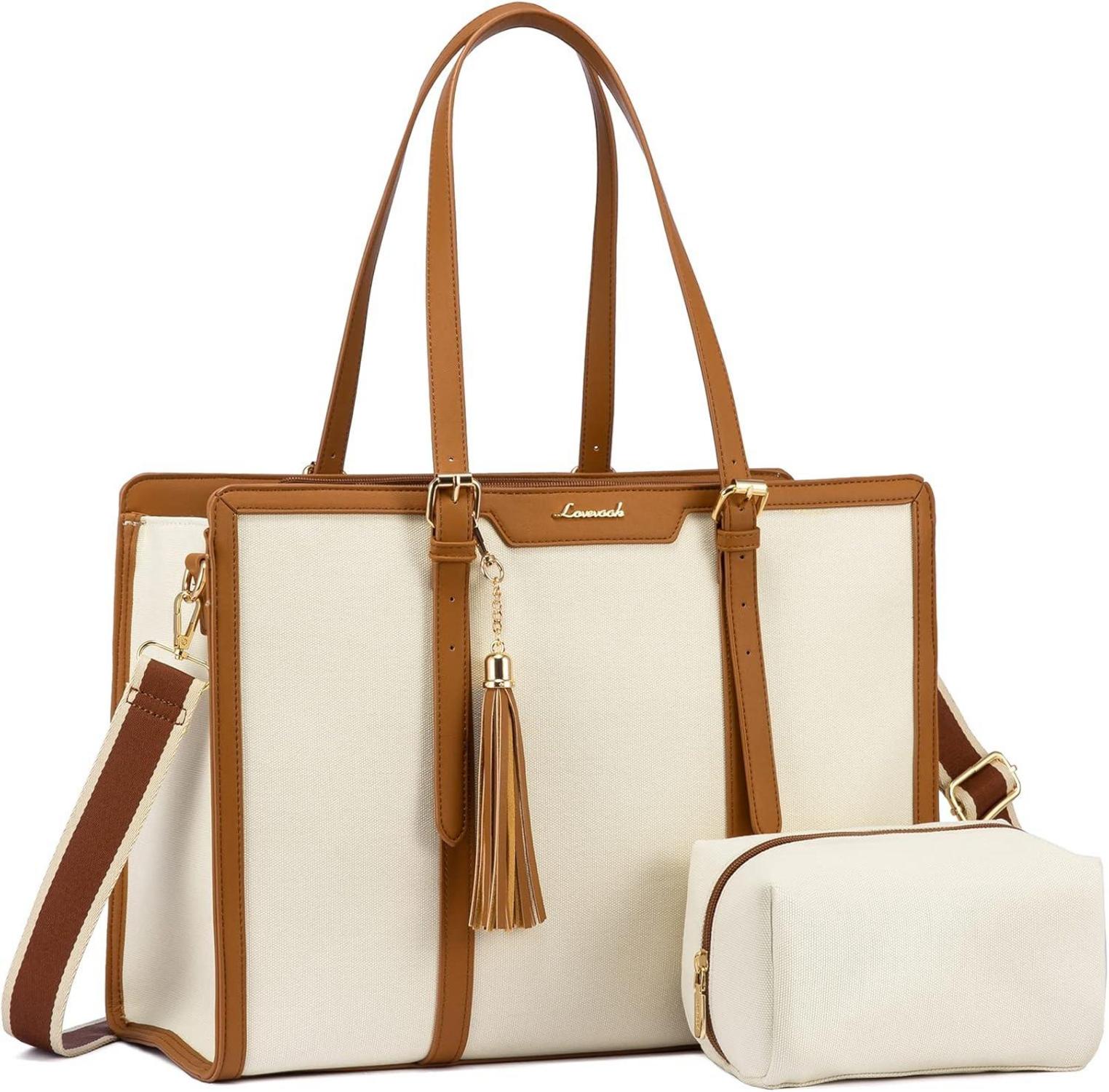Damen Laptoptasche 15,6 Zoll Canvas Schultertasche mit Kosmetiktasche