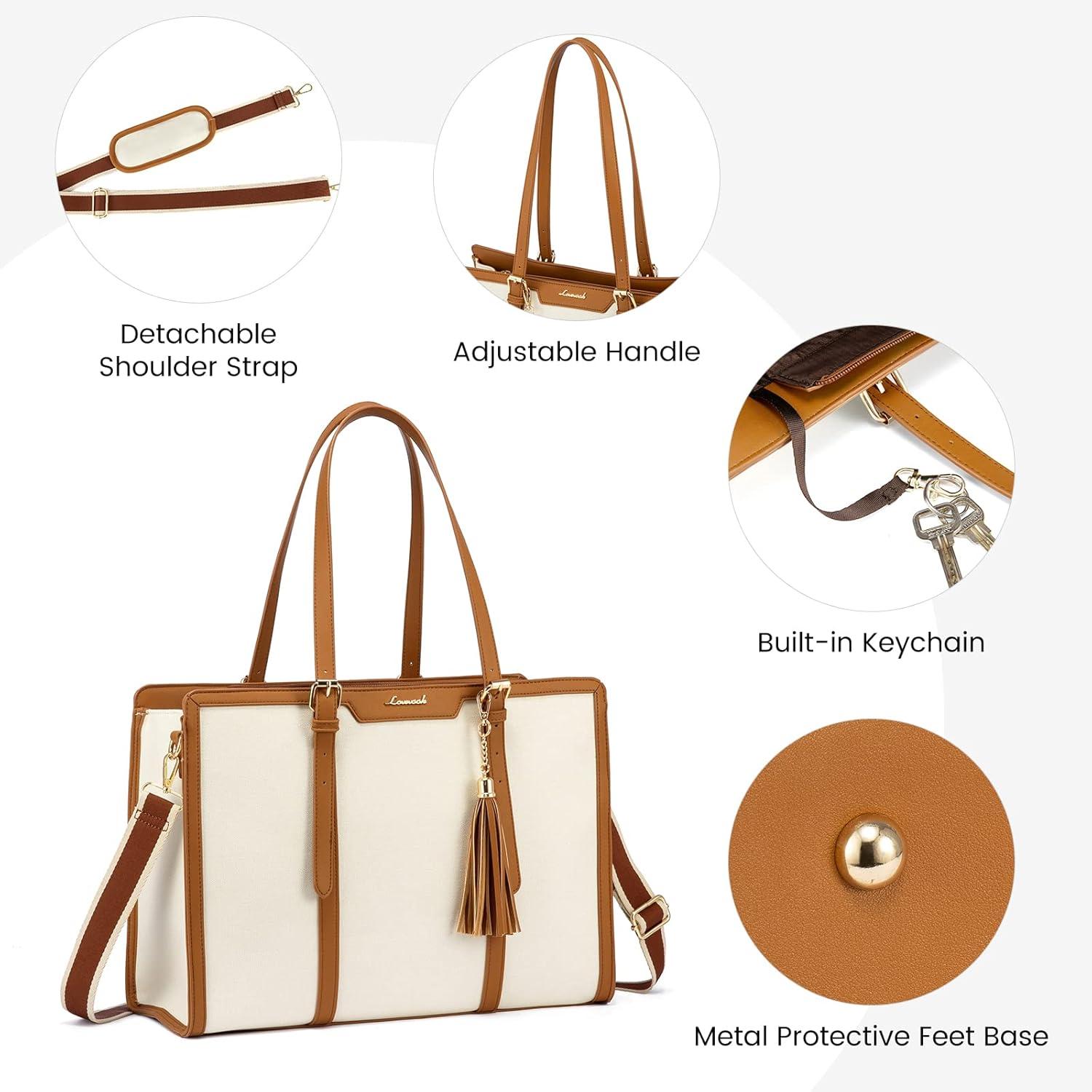 Damen Laptop Handtasche 15,6 Zoll Canvas Schultertasche mit Kosmetiktasche