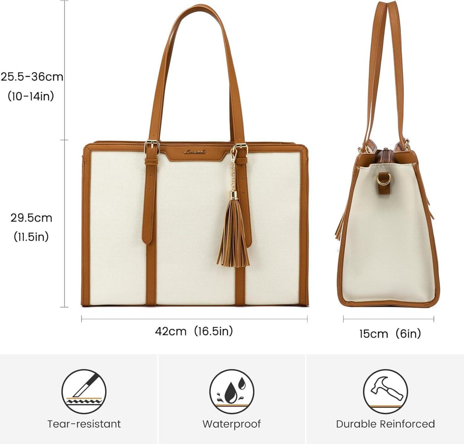Laptop Handtasche Damen 15,6 Zoll Canvas Schultertasche Elegante