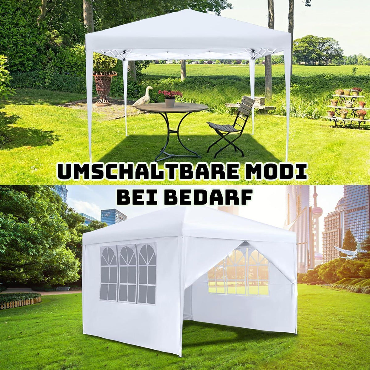 3x3m Faltpavillon Wasserdicht mit Seitenteilen & Fenstern